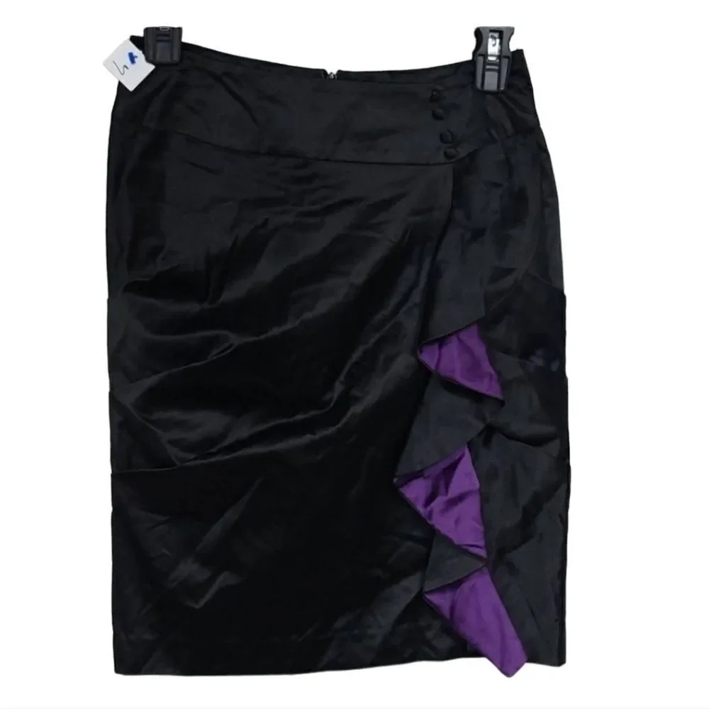 Miss Me Couture Black Satin Mini Skirt Small Ruffle Ruched Pencil Party Glam